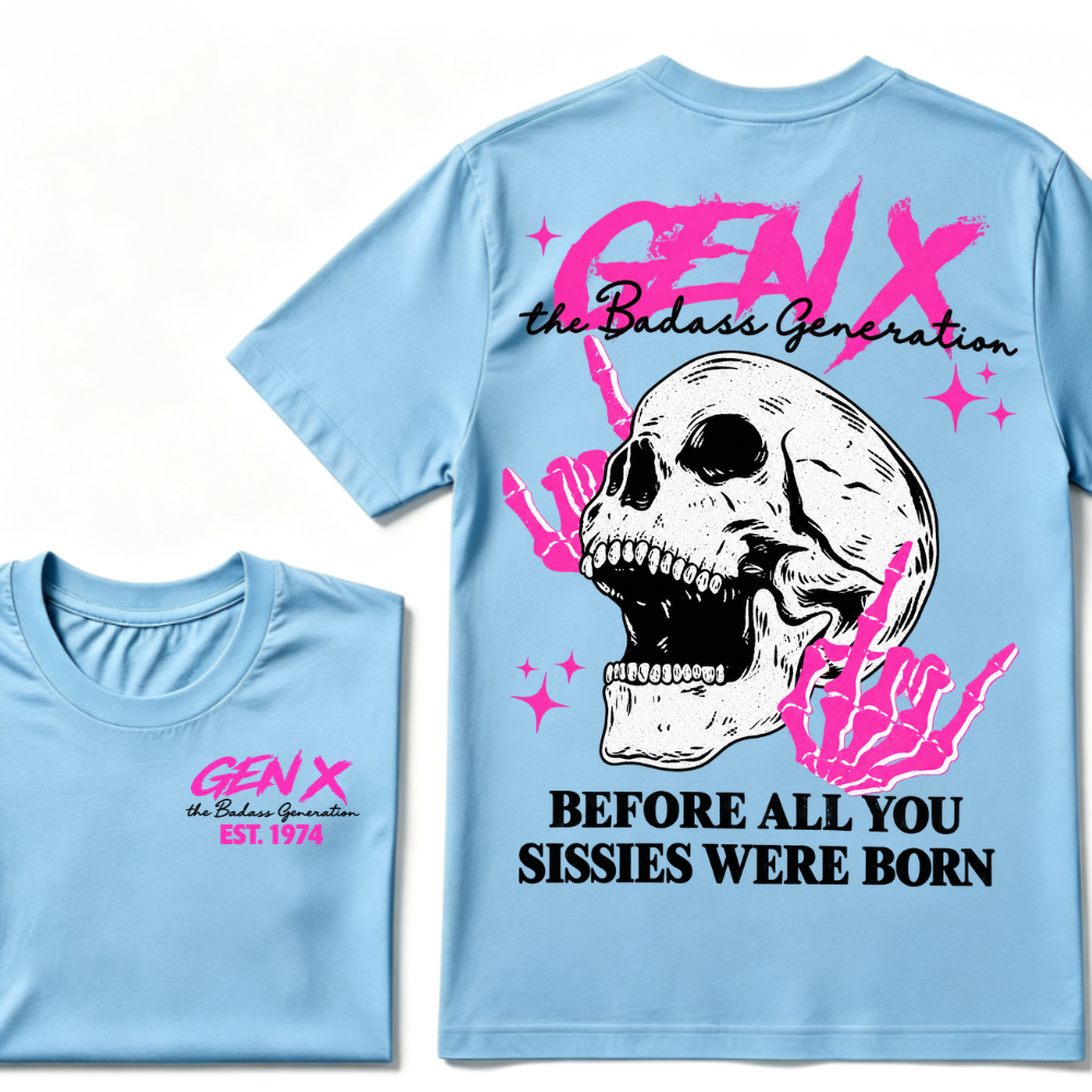 Custom EST Year Gen X Badass Generation Skull Tee