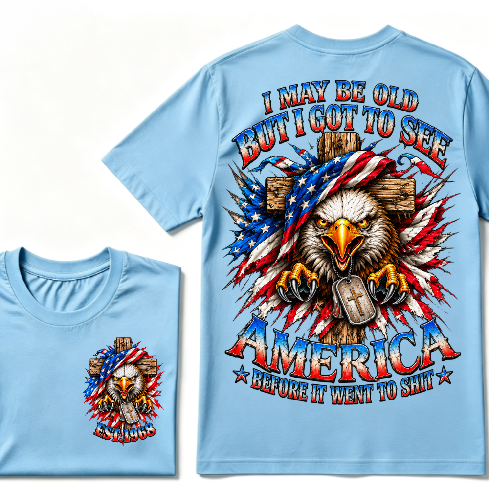 Custom Year American Eagle Patriotic Cross Tee | Double Sided Print USA Flag Mens Graphic T-Shirt