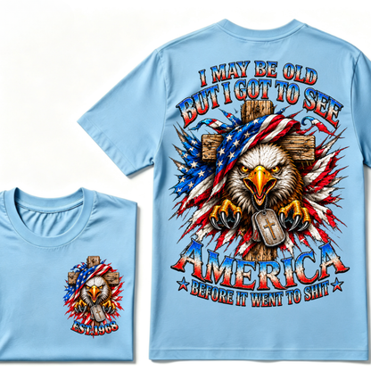Custom Year American Eagle Patriotic Cross Tee | Double Sided Print USA Flag Mens Graphic T-Shirt