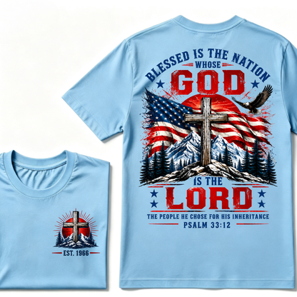 Custom EST Year Blessed Is The Nation Whose God Is The Lord Psalm 33:12 Christian Patriotic T-Shirt
