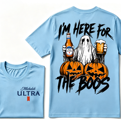 I'm Here For The Boos Ghost Pumpkin Michelob Ultra Halloween Double Sided T-Shirt