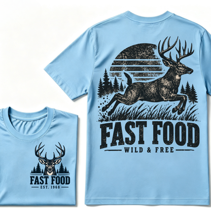 Custom EST Year Fast Food Wild & Free Deer Hunting Vintage Outdoor T-Shirt
