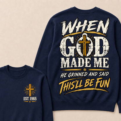 Custom Year Faith Cross Crewneck | When God Made Me Double Sided Graphic Sweatshirt