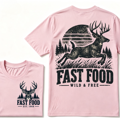 Custom EST Year Fast Food Wild & Free Deer Hunting Vintage Outdoor T-Shirt
