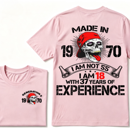 Custom Birth Year Gen X Red Cap Skull Tee | I Am 18 With Years Of Experience Double Sided Print T-Shirt