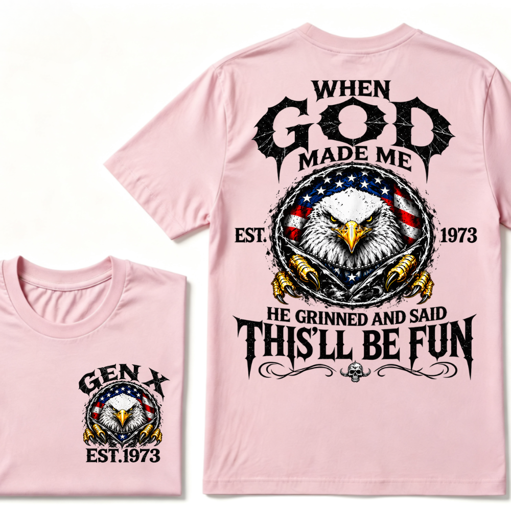 Custom Year Gen X Patriotic Eagle Tee | When God Made Me USA Flag Double Sided Print Mens Graphic T-Shirt