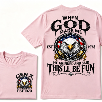Custom Year Gen X Patriotic Eagle Tee | When God Made Me USA Flag Double Sided Print Mens Graphic T-Shirt