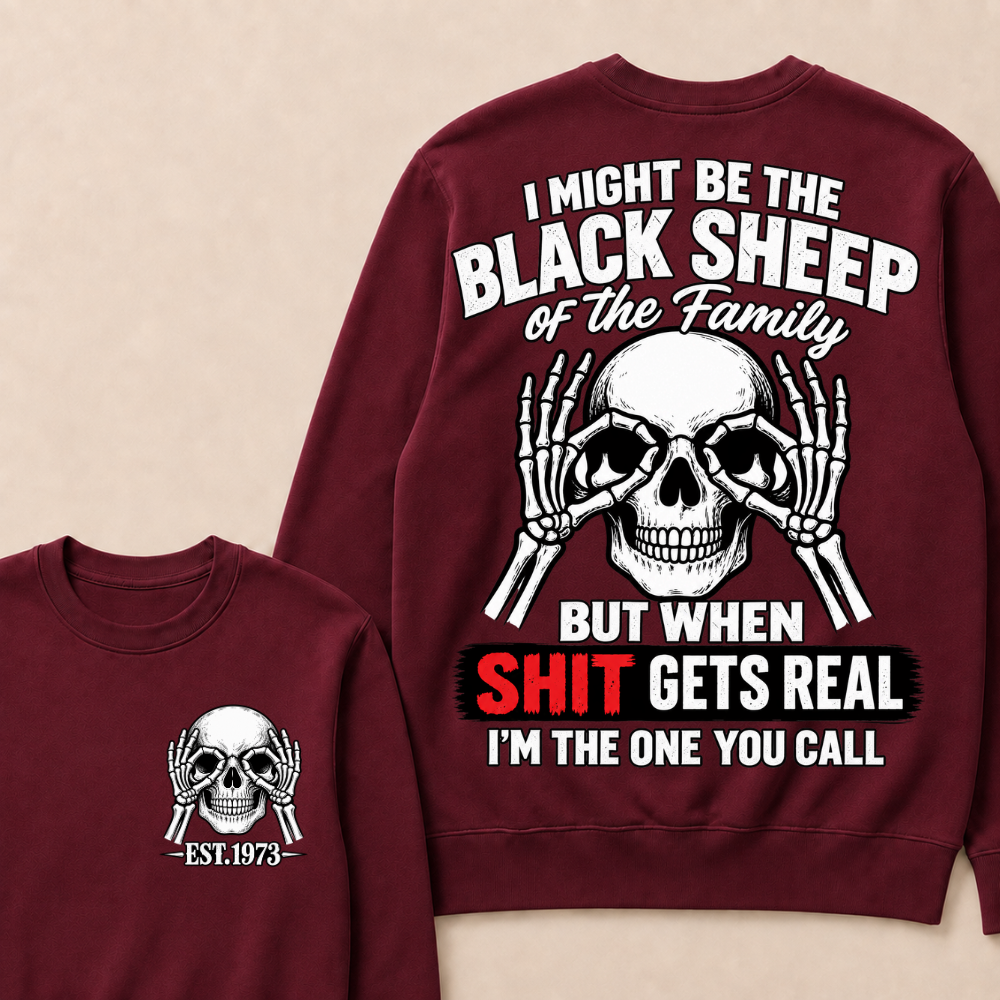 Custom EST Year Black Sheep Skull Crewneck Sweatshirt