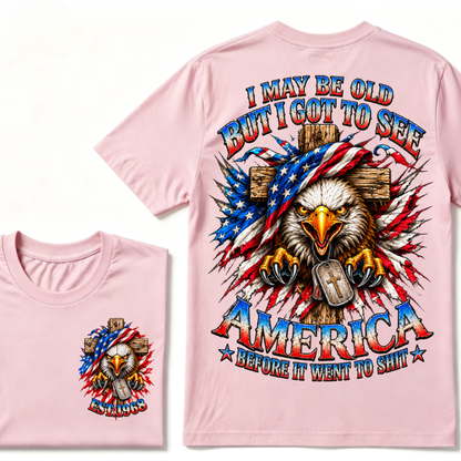 Custom Year American Eagle Patriotic Cross Tee | Double Sided Print USA Flag Mens Graphic T-Shirt