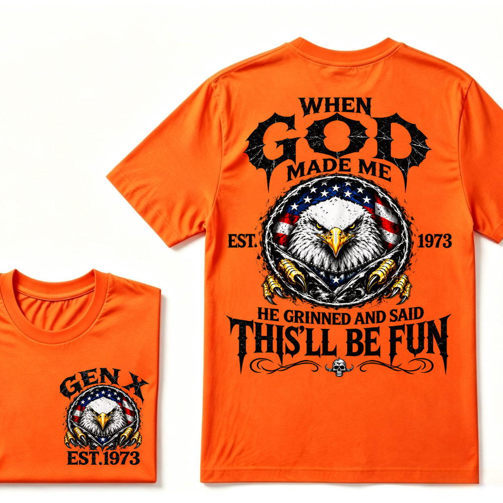 Custom Year Gen X Patriotic Eagle Tee | When God Made Me USA Flag Double Sided Print Mens Graphic T-Shirt