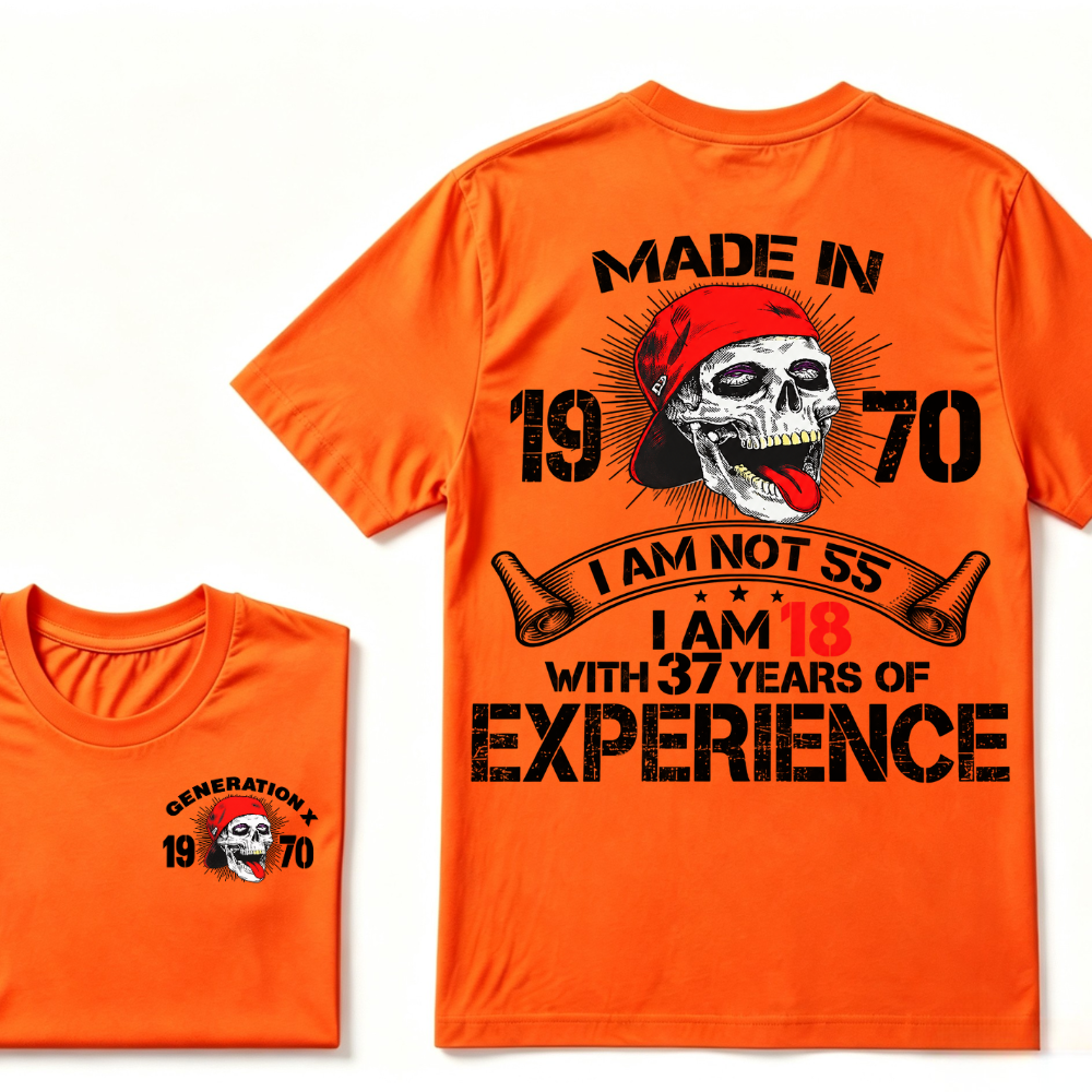 Custom Birth Year Gen X Red Cap Skull Tee | I Am 18 With Years Of Experience Double Sided Print T-Shirt
