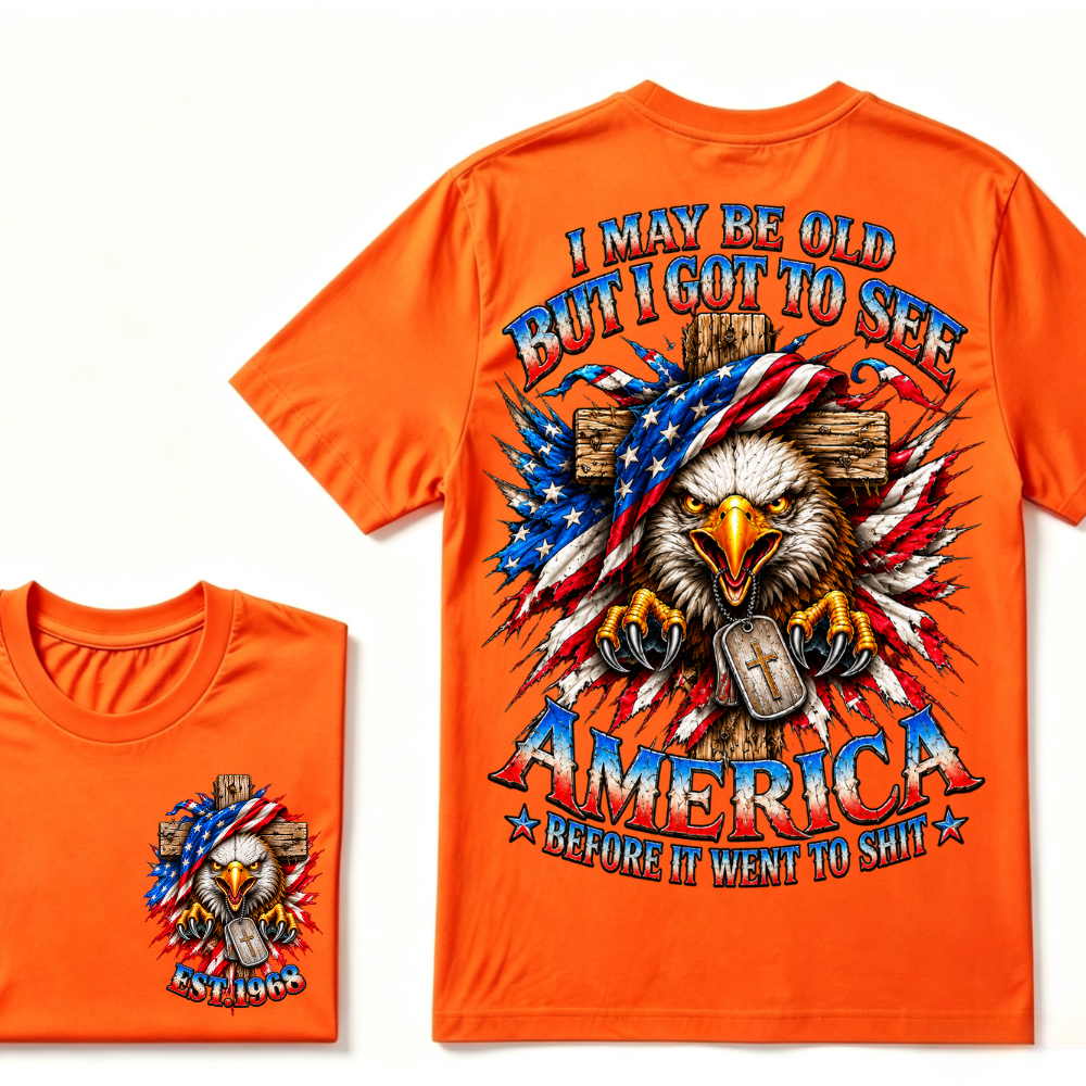 Custom Year American Eagle Patriotic Cross Tee | Double Sided Print USA Flag Mens Graphic T-Shirt