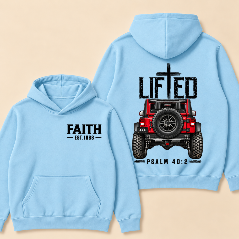 Lifted Faith 4x4 Jeep Hoodie | Custom Est Year Christian Off-Road Hoodie