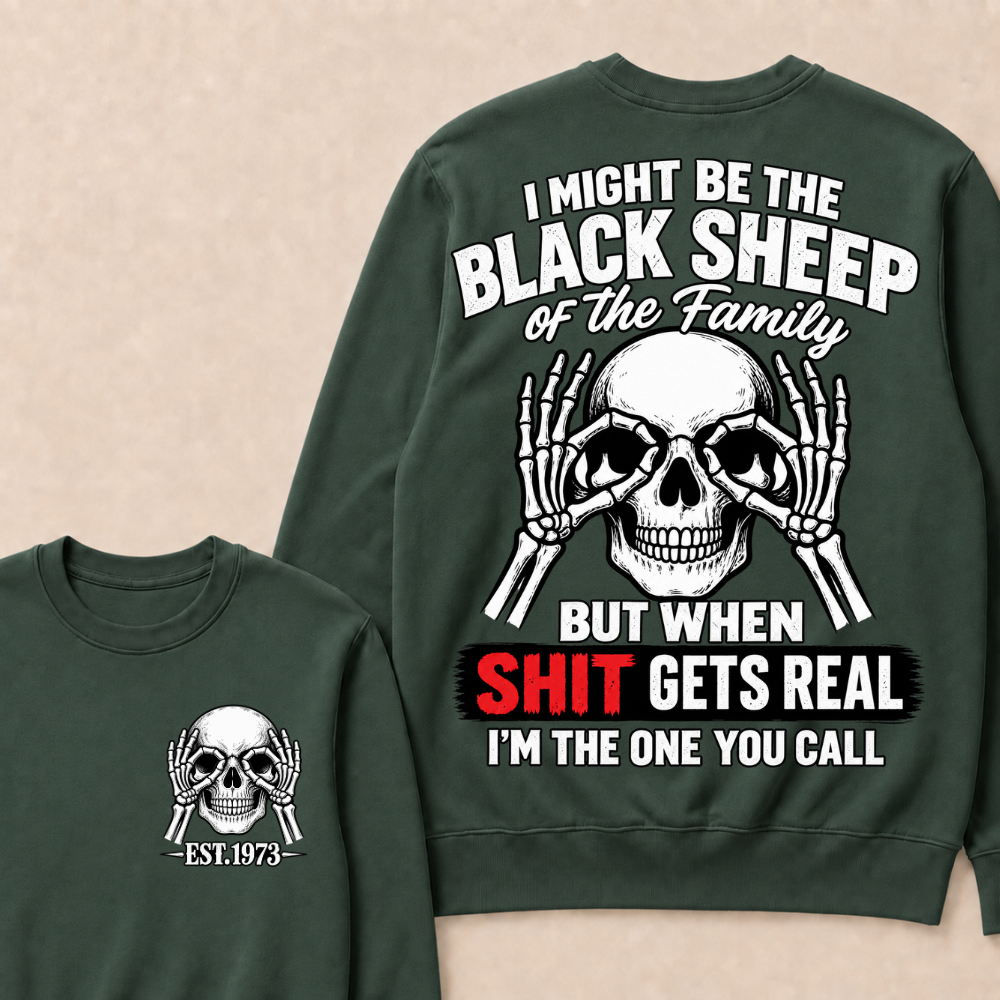 Custom EST Year Black Sheep Skull Crewneck Sweatshirt