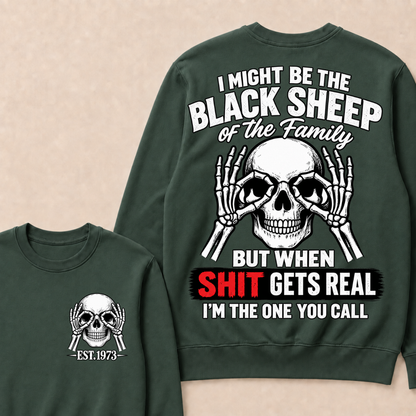 Custom EST Year Black Sheep Skull Crewneck Sweatshirt