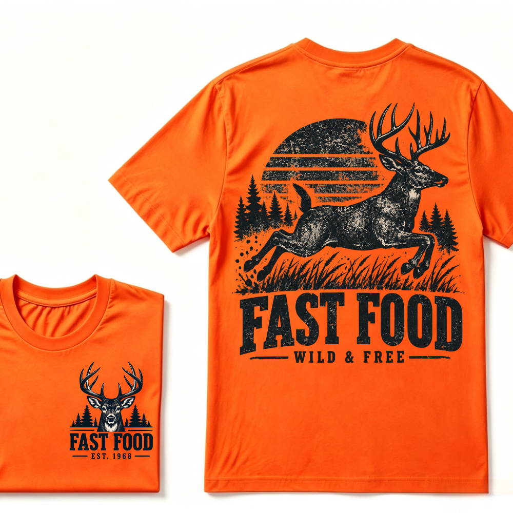 Custom EST Year Fast Food Wild & Free Deer Hunting Vintage Outdoor T-Shirt