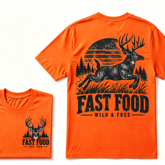 Custom EST Year Fast Food Wild & Free Deer Hunting Vintage Outdoor T-Shirt