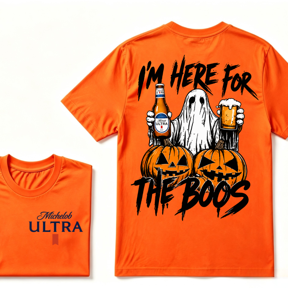 I'm Here For The Boos Ghost Pumpkin Michelob Ultra Halloween Double Sided T-Shirt