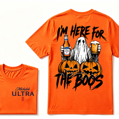 I'm Here For The Boos Ghost Pumpkin Michelob Ultra Halloween Double Sided T-Shirt
