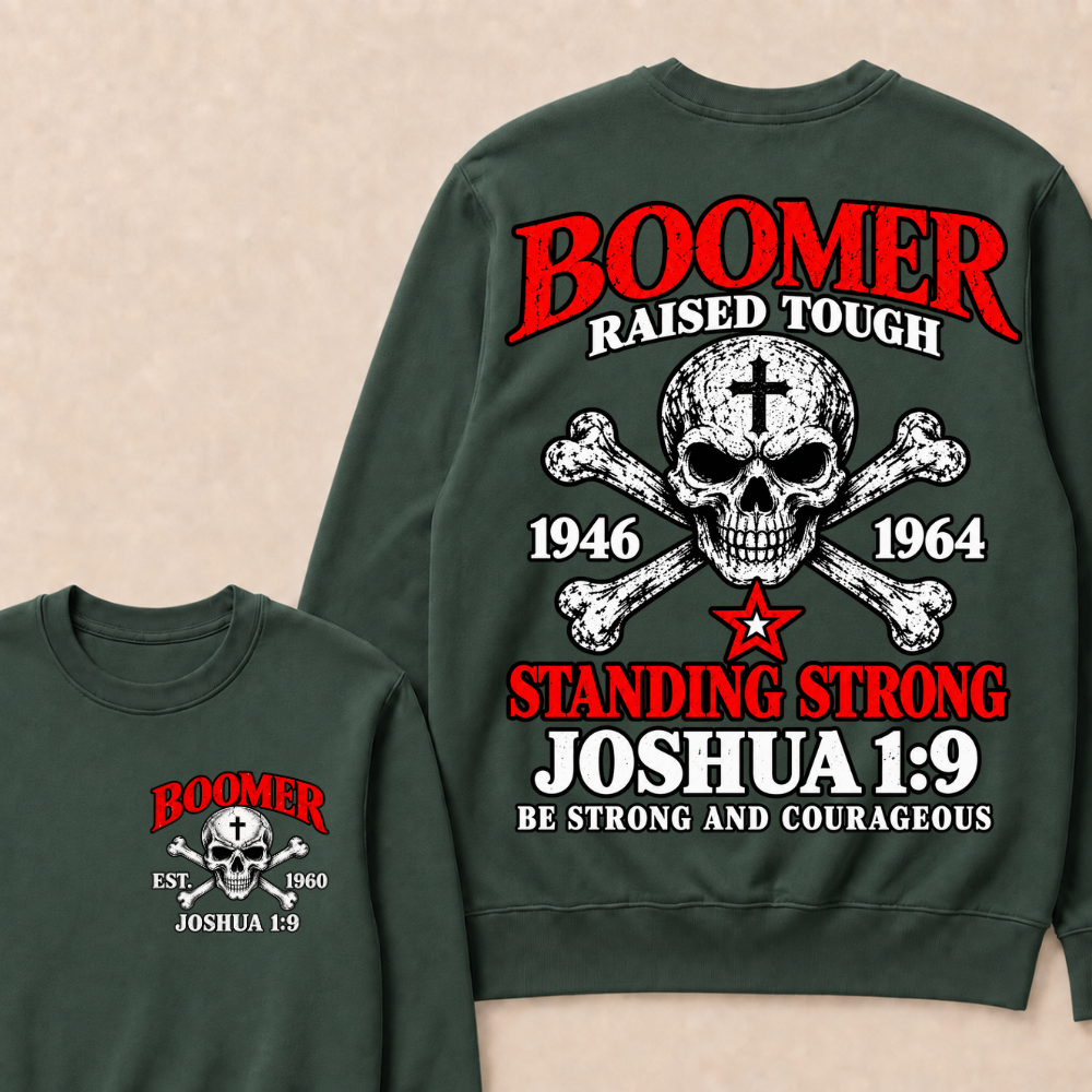 Custom EST Year Boomer Skull Faith Crewneck Sweatshirt