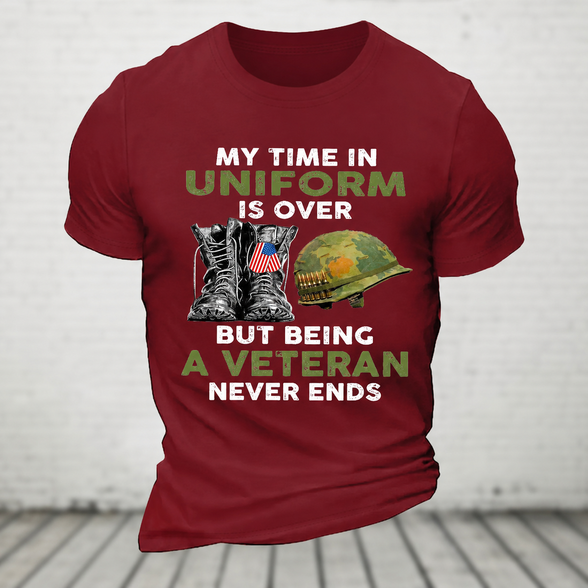 My Time In Uniform Is Over But Being A Veteran Never Ends Casual Loose Text Letters T-Shirt