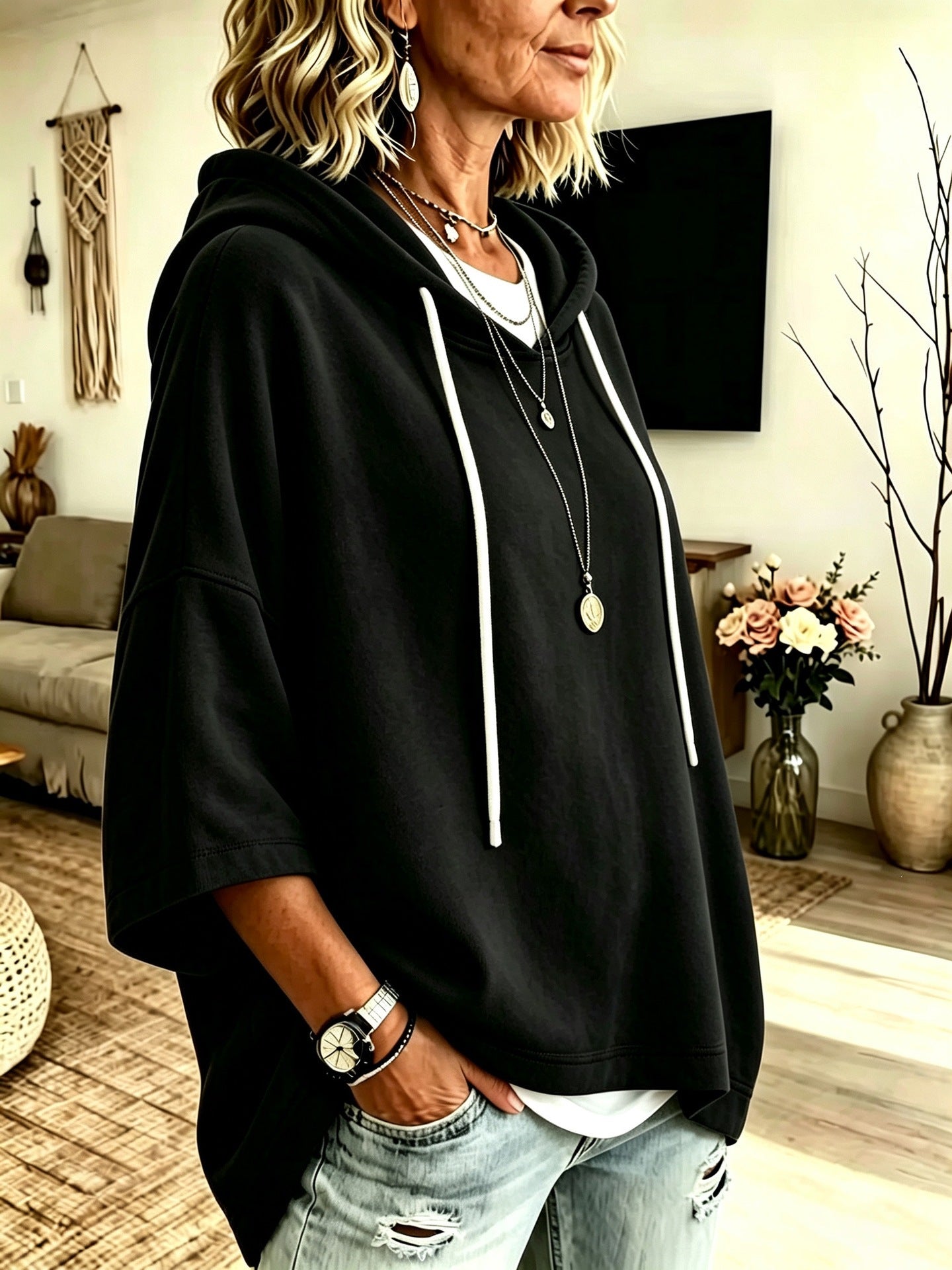 Women's Loose Casual Hooded Sweatshirt