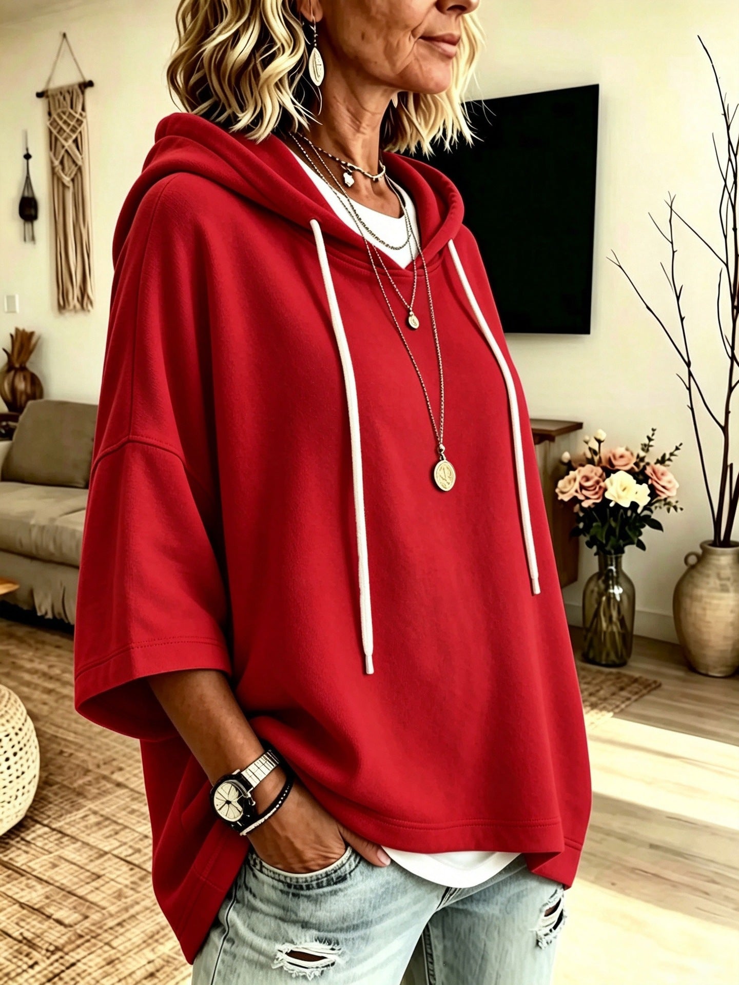 Women's Loose Casual Hooded Sweatshirt