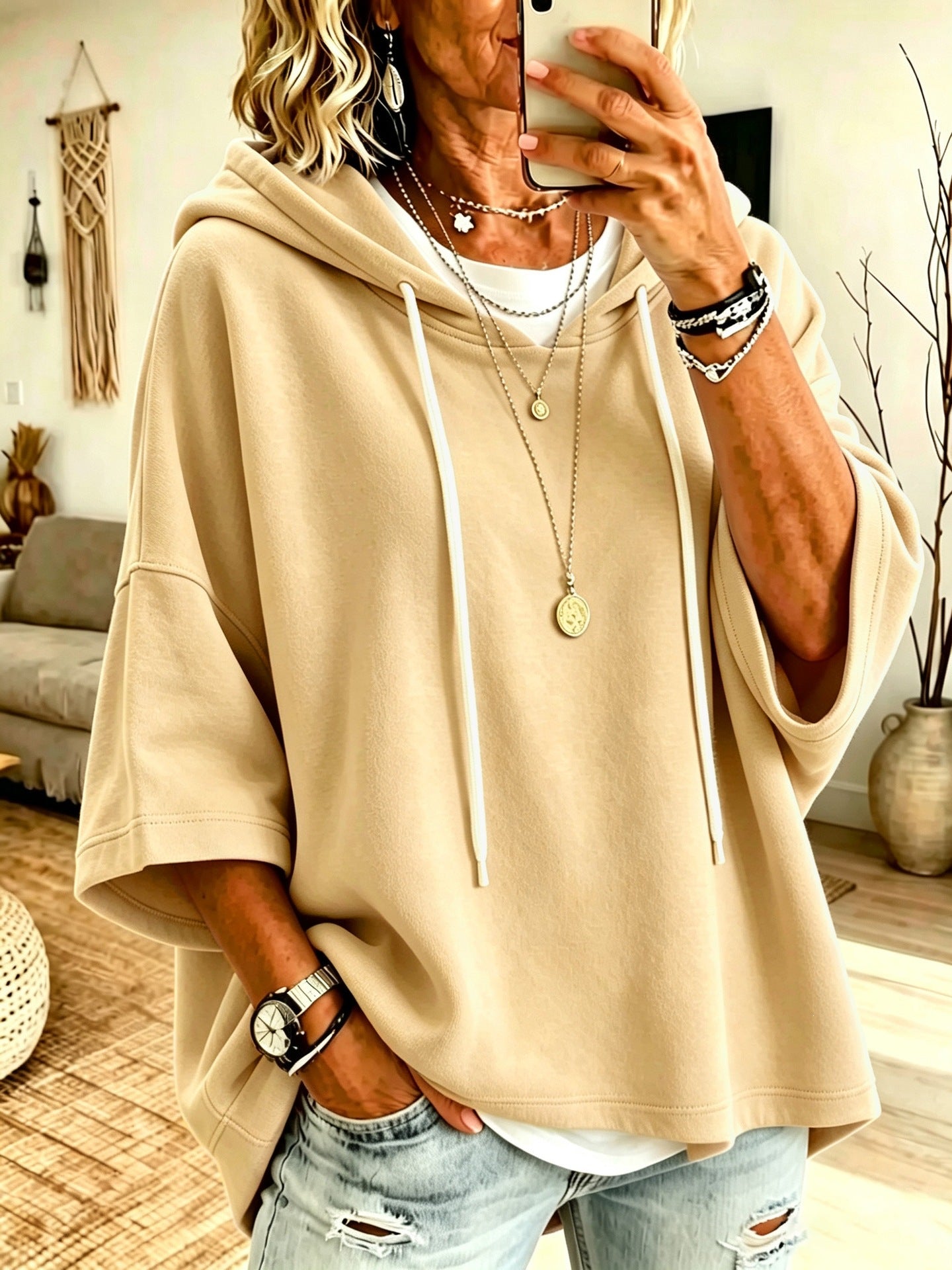 Women's Loose Casual Hooded Sweatshirt