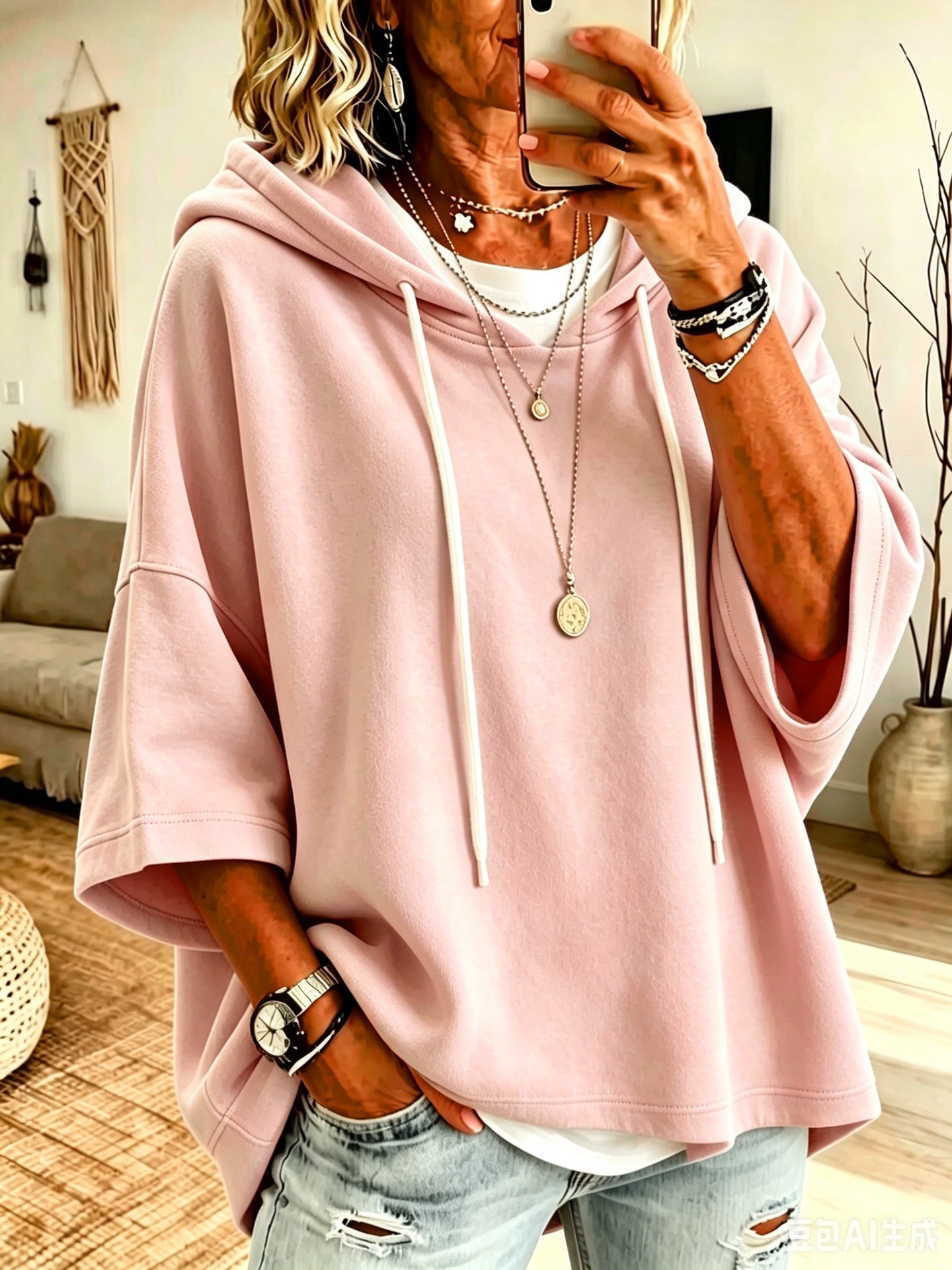 Women's Loose Casual Hooded Sweatshirt