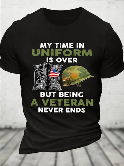 My Time In Uniform Is Over But Being A Veteran Never Ends Casual Loose Text Letters T-Shirt