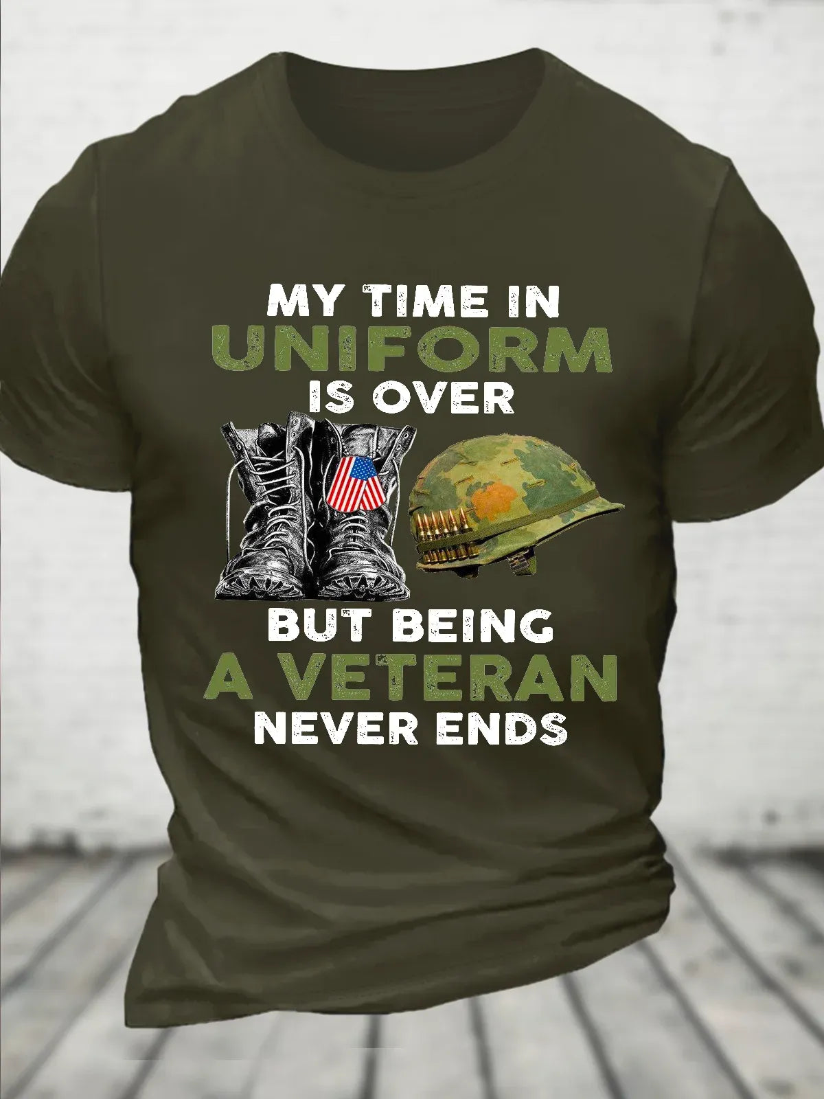 My Time In Uniform Is Over But Being A Veteran Never Ends Casual Loose Text Letters T-Shirt