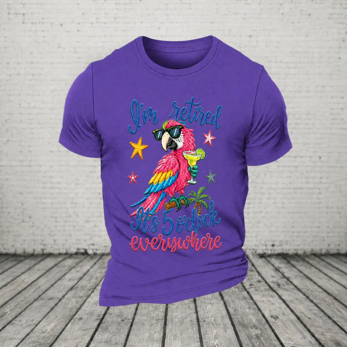 I'm Retired It's 5 O'clock Everywhere Parrot Print Casual T-Shirt