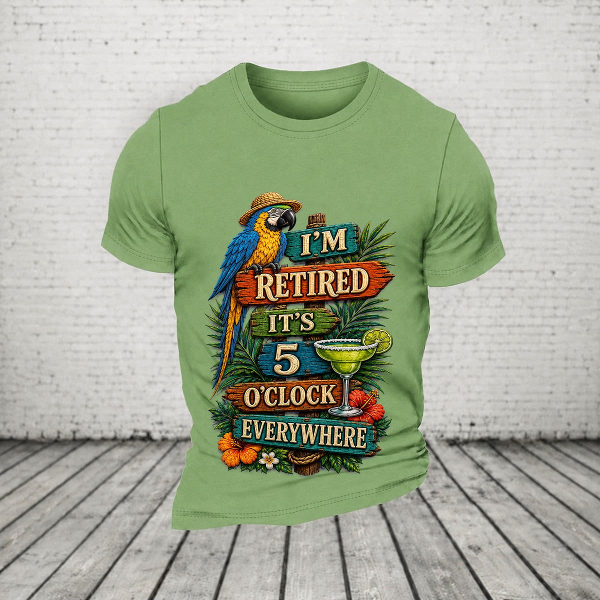 I'm Retired It's 5 O'clock Everywhere Parrot Print Casual  T-Shirt