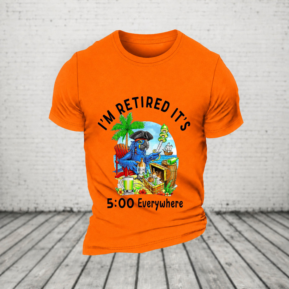 I'm Retired It's 5 O'clock Everywhere Parrot Print Casual T-Shirt