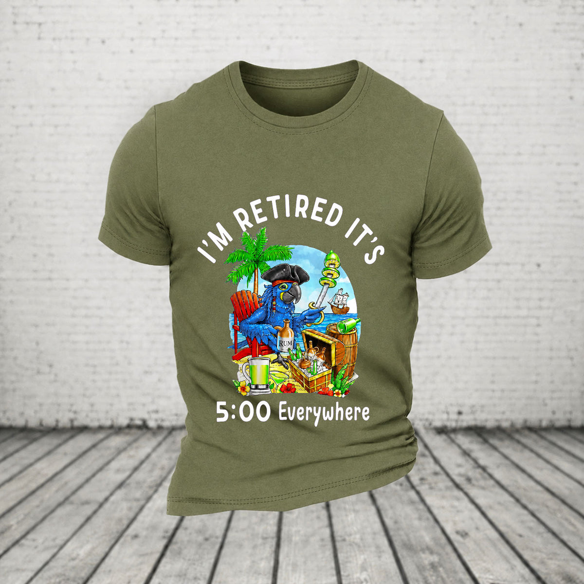 I'm Retired It's 5 O'clock Everywhere Parrot Print Casual T-Shirt
