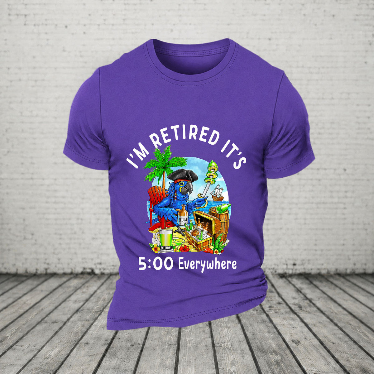 I'm Retired It's 5 O'clock Everywhere Parrot Print Casual T-Shirt