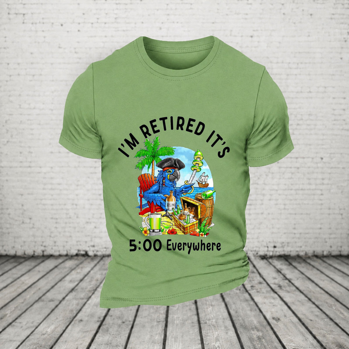 I'm Retired It's 5 O'clock Everywhere Parrot Print Casual T-Shirt
