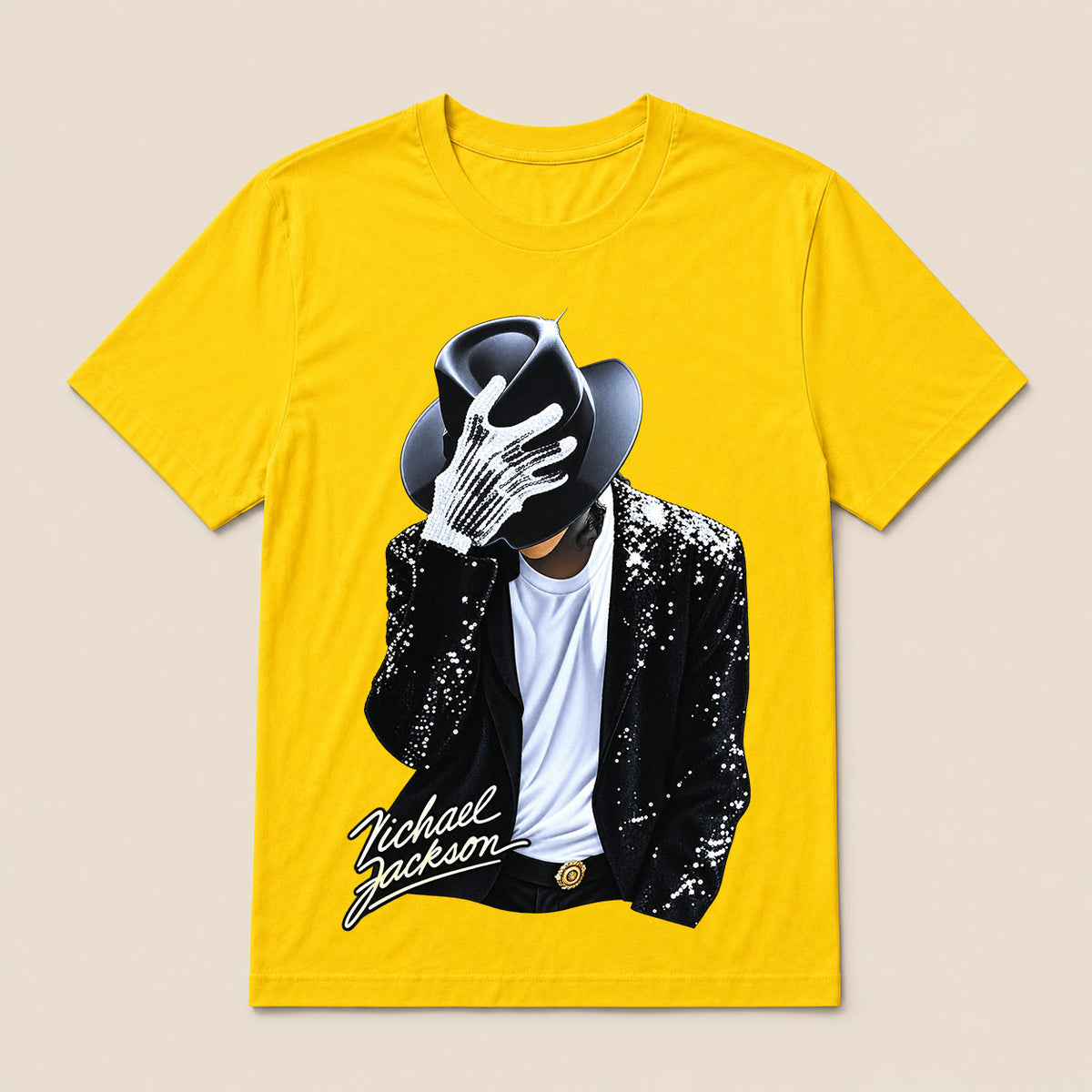 Michael Jackson Diamond Glove And Fedora Hat Print Casual T-Shirt