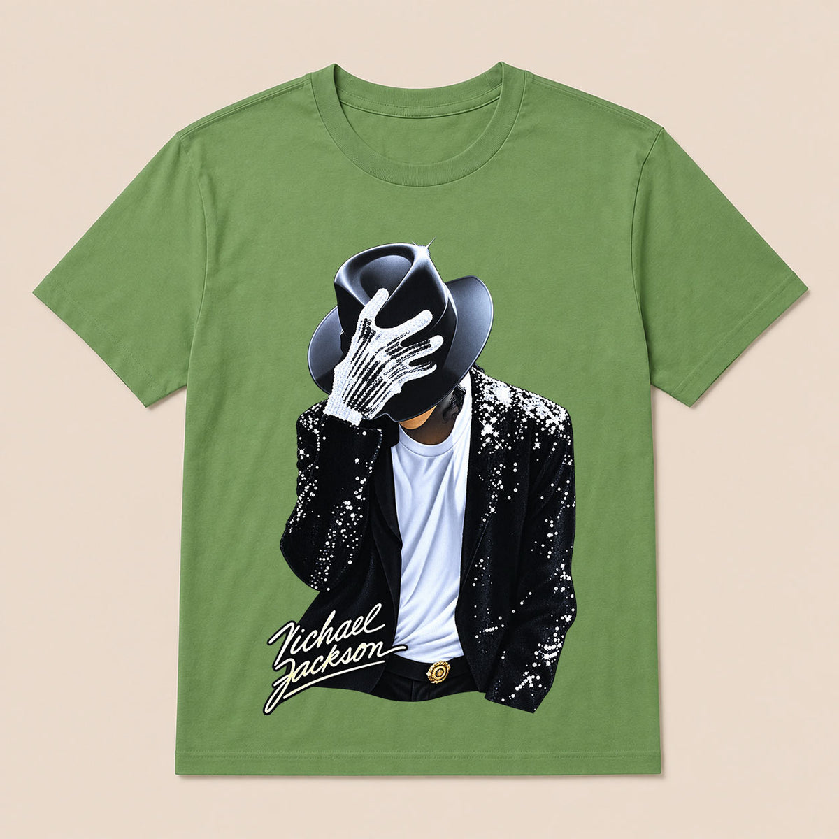 Michael Jackson Diamond Glove And Fedora Hat Print Casual T-Shirt