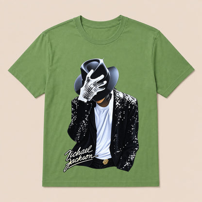 Michael Jackson Diamond Glove And Fedora Hat Print Casual T-Shirt