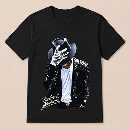 Michael Jackson Diamond Glove And Fedora Hat Print Casual T-Shirt