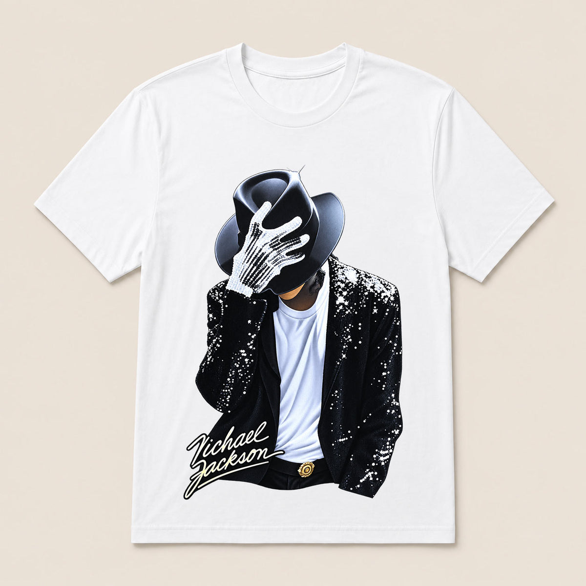 Michael Jackson Diamond Glove And Fedora Hat Print Casual T-Shirt