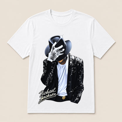 Michael Jackson Diamond Glove And Fedora Hat Print Casual T-Shirt