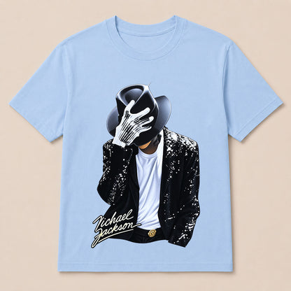 Michael Jackson Diamond Glove And Fedora Hat Print Casual T-Shirt