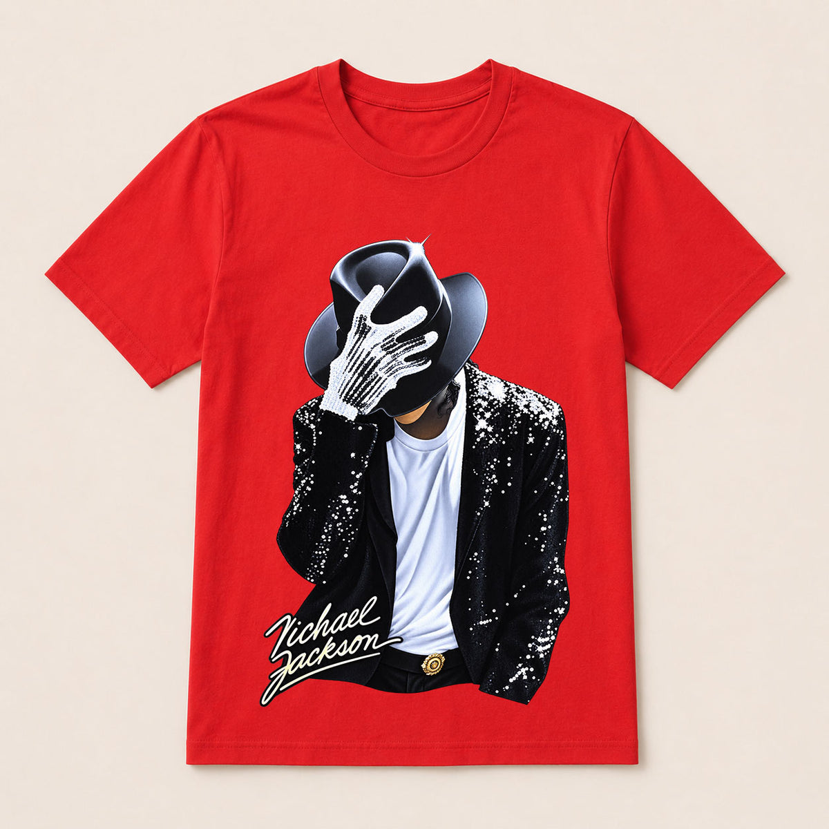 Michael Jackson Diamond Glove And Fedora Hat Print Casual T-Shirt
