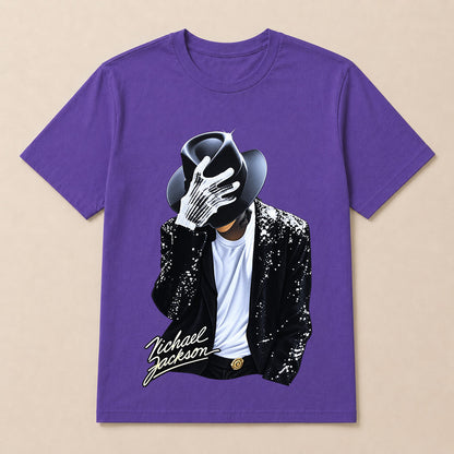 Michael Jackson Diamond Glove And Fedora Hat Print Casual T-Shirt