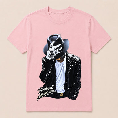 Michael Jackson Diamond Glove And Fedora Hat Print Casual T-Shirt