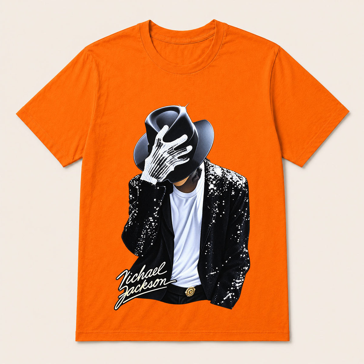 Michael Jackson Diamond Glove And Fedora Hat Print Casual T-Shirt