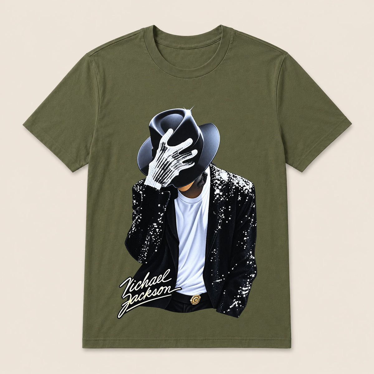 Michael Jackson Diamond Glove And Fedora Hat Print Casual T-Shirt