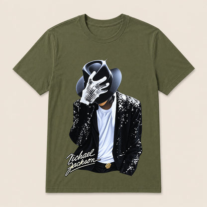 Michael Jackson Diamond Glove And Fedora Hat Print Casual T-Shirt